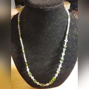 Elegant Green and Silver Beaded Necklace